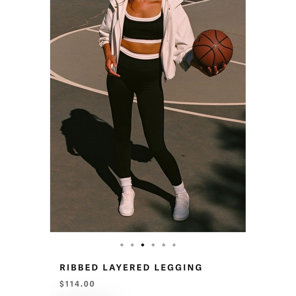 Year of Ours Ribbed Layered Legging Black Bone High Waist Activewear XS NWT